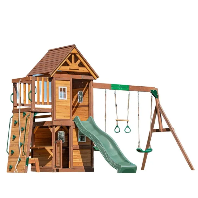 Kazbek swing set, Mount Peak playhouse, wooden roof playhouse, 2-level playhouse UAE