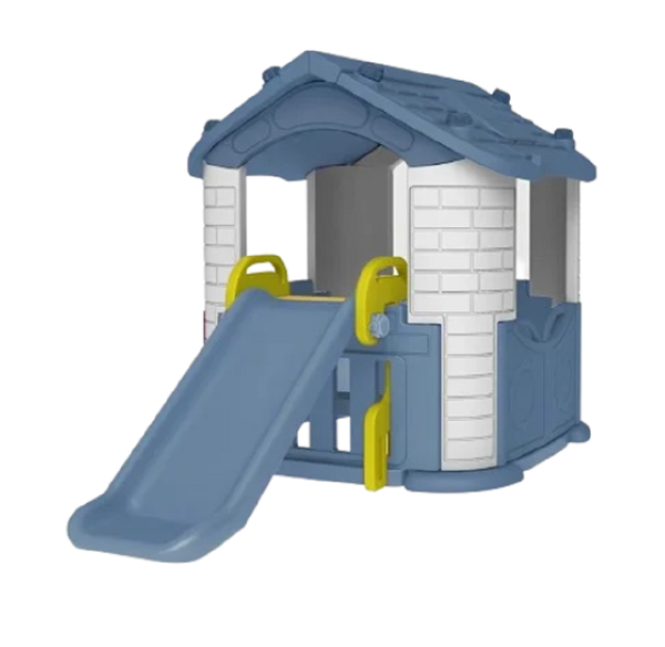 Gambol - Fun Slide Playhouse with Roof and Brick Design - Blue