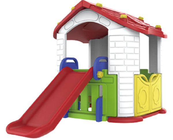 Gambol - Fun Slide Playhouse with Roof and Brick Design - Red