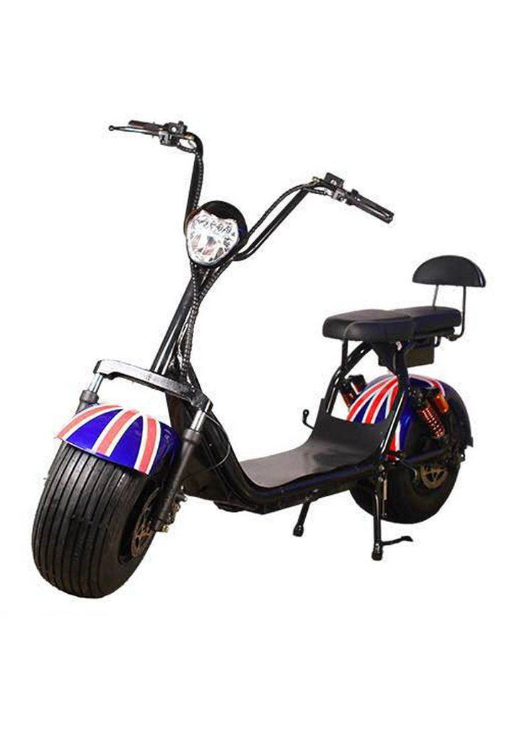 Gambol Coco Harley, big wheels scooter, double seat e-scooter, Britain flag electric bike, Coco Harley UK edition, Toyzinn electric scooter, stylish e-bike