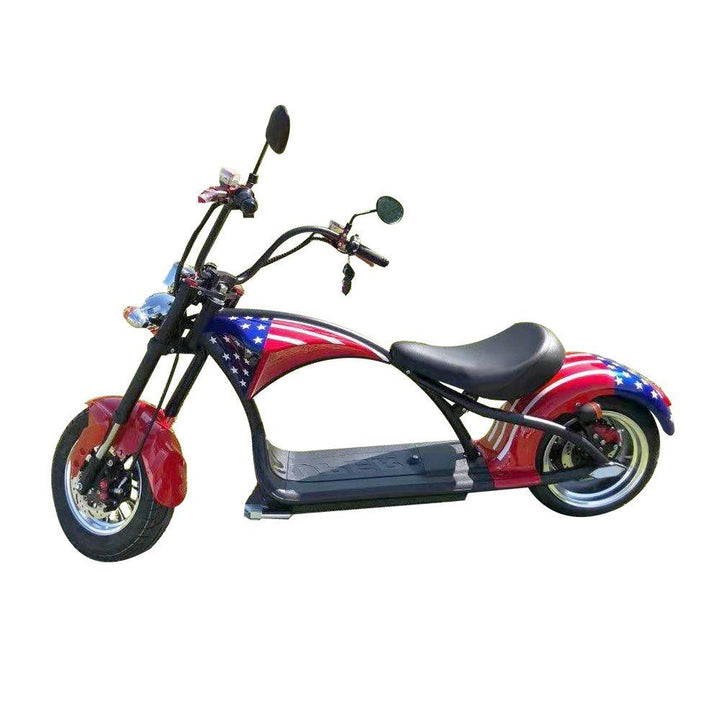 Gambol X1 bike, electric Harley flag edition, national flag scooter, Coco Harley electric motorcycle, Toyzinn e-bike, patriotic electric scooter, X1 tire bike