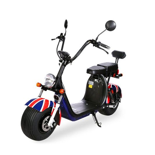 Gambol Coco Harley, big wheels scooter, double seat e-scooter, Britain flag electric bike, Coco Harley UK edition, Toyzinn electric scooter, stylish e-bike