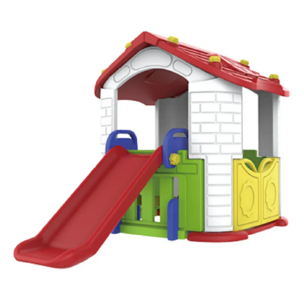 Gambol - Fun Slide Playhouse with Roof and Brick Design - Red